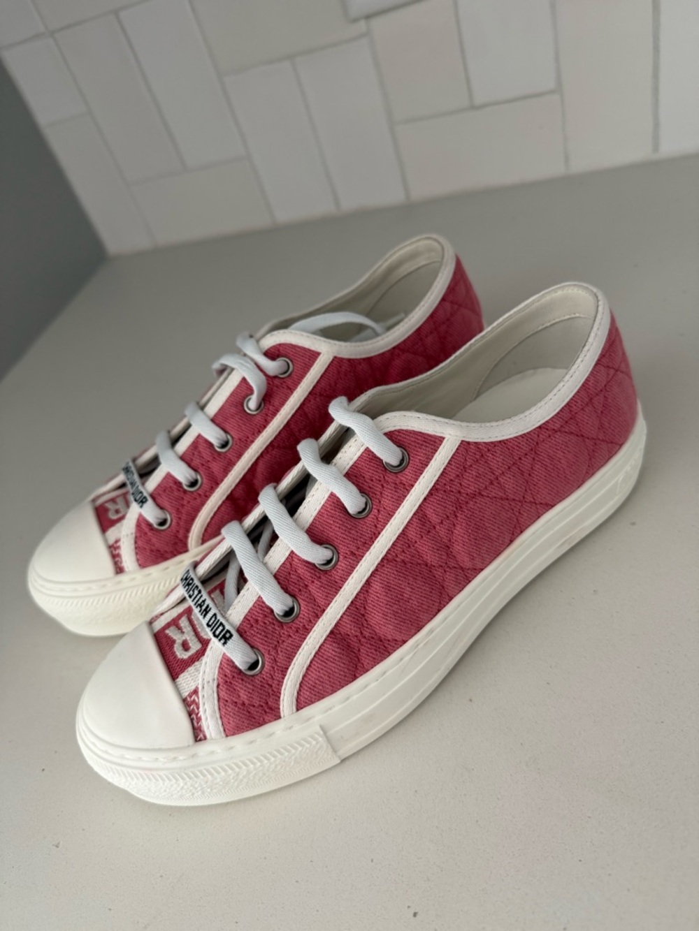 Dior Rose Quilted Canvas Low-Top Sneakers Authentic EU 38